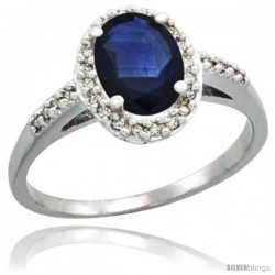Sterling Silver Diamond Blue Sapphire Ring Oval Stone 8x6 mm 1.17 ct 3/8 in wide
