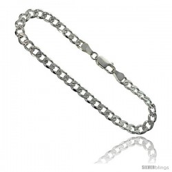 Sterling Silver Italian Curb Chain Necklaces & Bracelets 5.5mm Pave Diamond Cut Beveled Edges Nickel Free