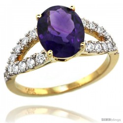 14k Gold Natural Amethyst Ring 10x8 mm Oval Shape Diamond Accent, 3/8inch wide -Style R314531y01