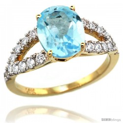 14k Gold Sky Blue Topaz Engagement Ring 3.10 Carats Oval Cut Stone 0.35 cttw Diamonds, 3/8inch. -Style R314531y03