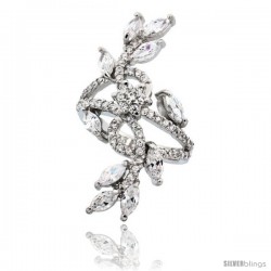 Sterling Silver Flower Vine Cubic Zirconia Ring with 1/4 carat Marquise Cut CZ Stones, 1 1/2 in (39 mm) long