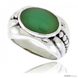Sterling Silver Oxidized Ring, w/ 15 x 9 mm Oval-shaped Green Resin, 1/2" (13 mm) wide