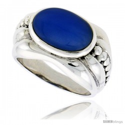 Sterling Silver Oxidized Ring, w/ 15 x 9 mm Oval-shaped Blue Resin, 1/2" (13 mm) wide