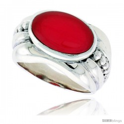 Sterling Silver Oxidized Ring, w/ 15 x 9 mm Oval-shaped Red Resin, 1/2" (13 mm) wide
