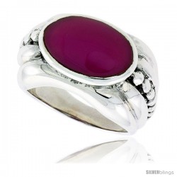 Sterling Silver Oxidized Ring, w/ 15 x 9 mm Oval-shaped Purple Resin, 1/2" (13 mm) wide