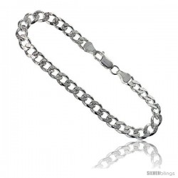 Sterling Silver Italian Curb Chain Necklaces & Bracelets 6.6mm Pave Diamond Cut Beveled Edges Nickel Free