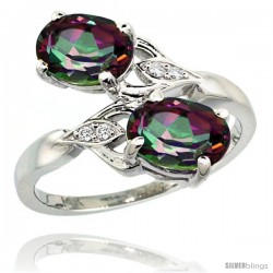 14k White Gold ( 8x6 mm ) Double Stone Engagement Mystic Topaz Ring w/ 0.04 Carat Brilliant Cut Diamonds & 2.34 Carats Oval Cut