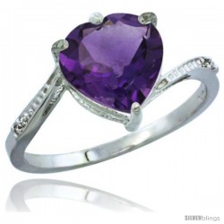 14k White Gold Ladies Natural Amethyst Ring Heart-shape 9x9 Stone Diamond Accent