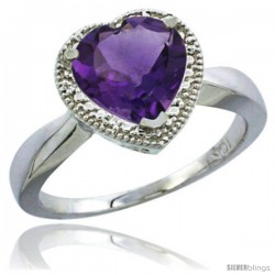 14k White Gold Ladies Natural Amethyst Ring Heart-shape 8x8 Stone Diamond Accent