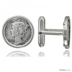 Sterling Silver Mercury Dime (1916 - 1945) Coin Cufflinks Prong Back Polished Bezel w/ Gift Box