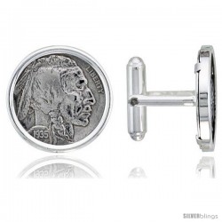 Sterling Silver Buffalo Nickel (1913 - 1938) Coin Cufflinks Prong Back Polished Bezel w/ Gift Box