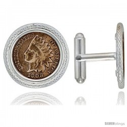 Sterling Silver Indian Head Cent (1859 - 1909) Coin Cufflinks Prong Back Pipe Bezel w/ Gift Box