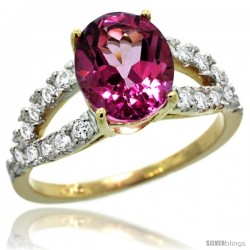 14k Gold Natural Pink Topaz Ring 10x8 mm Oval Shape Diamond Accent, 3/8inch wide -Style R314531y06