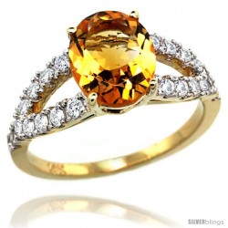 14k Gold Natural Citrine Ring 10x8 mm Oval Shape Diamond Accent, 3/8inch wide -Style R314531y09