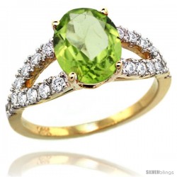 14k Gold Natural Peridot Ring 10x8 mm Oval Shape Diamond Accent, 3/8inch wide -Style R314531y11