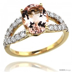 14k Gold Natural Morganite Ring 10x8 mm Oval Shape Diamond Accent, 3/8inch wide -Style R314531y13