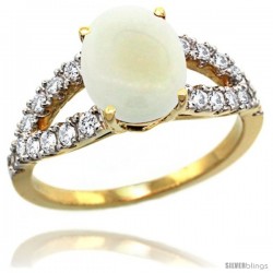 14k Gold Natural Opal Ring 10x8 mm Oval Shape Diamond Accent, 3/8inch wide -Style R314531y20