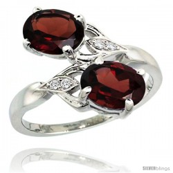 14k White Gold ( 8x6 mm ) Double Stone Engagement Garnet Ring w/ 0.04 Carat Brilliant Cut Diamonds & 2.34 Carats Oval Cut