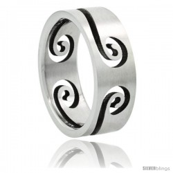 Surgical Steel Swirl Ring 8mm Wedding Band Matte Finish