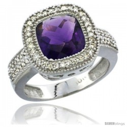 14k White Gold Ladies Natural Amethyst Ring Cushion-cut 4 ct. 8x8 Stone Diamond Accent