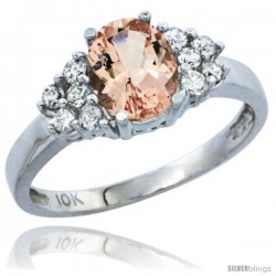 10K White Gold Natural Morganite Ring Oval 8x6 Stone Diamond Accent