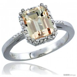 10K White Gold Natural Morganite Ring Emerald-shape 8x6 Stone Diamond Accent