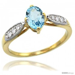 14k Gold Sky Blue Topaz Engagement Ring 1.10 Carats Oval Cut Stone 0.19 cttw Diamonds, 5/16inch.