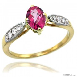 14k Gold Natural Pink Topaz Ring 7x5 Oval Shape Diamond Accent, 5/16inch wide