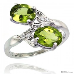 14k White Gold ( 8x6 mm ) Double Stone Engagement Peridot Ring w/ 0.04 Carat Brilliant Cut Diamonds & 2.34 Carats Oval Cut