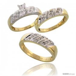 10k Yellow Gold Trio Engagement Wedding Rings Set for Him & Her 3-piece 6 mm & 5 mm wide 0.15 cttw Brilliant Cut