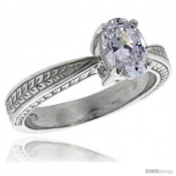 Sterling Silver Ladies' Cubic Zirconia Ring Vintage Style 1 1/4 ct. size Oval CZ Flawless finish