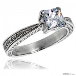 Sterling Silver Ladies' Cubic Zirconia Ring Vintage Style 1 ct. size Princess CZ Flawless finish