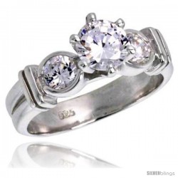 Sterling Silver Ladies' Cubic Zirconia Ring Vintage Style 1 ct. size 3-stone CZ Flawless finish