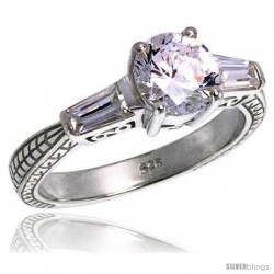 Sterling Silver Ladies' Tapered Baguette Cubic Zirconia Engagement Ring Vintage Style Flawless finish