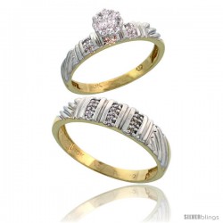 10k Yellow Gold Diamond Engagement Rings 2-Piece Set for Men and Women 0.11 cttw Brilliant Cut, 3.5mm & 5mm wide