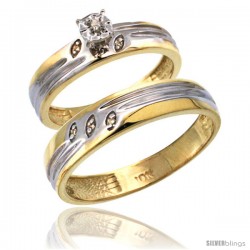 14k Gold 2-Pc Diamond Ring Set (4.5mm Engagement Ring & 5mm Man's Wedding Band), w/ 0.056 Carat Brilliant Cut Diamonds