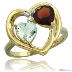 10k Yellow Gold 2-Stone Heart Ring 6mm Natural Green Amethyst & Garnet