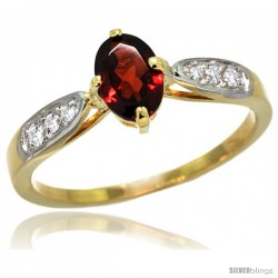 14k Gold Natural Garnet Ring 7x5 Oval Shape Diamond Accent, 5/16inch wide