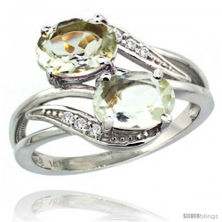 14k White Gold ( 8x6 mm ) Double Stone Engagement Green Amethyst Ring w/ 0.07 Carat Brilliant Cut Diamonds & 2.34 Carats Oval