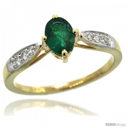 14k Gold Natural Emerald Ring 7x5 Oval Shape Diamond Accent, 5/16inch wide