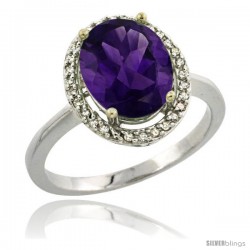 Sterling Silver Diamond Natural Amethyst Ring 2.4 ct Oval Stone 10x8 mm, 1/2 in wide -Style Cwg01114