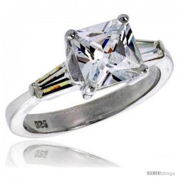 Sterling Silver 2 Carat Size Princess Cut Cubic Zirconia Bridal Ring