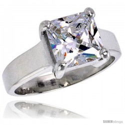 Sterling Silver 3 Carat size Princess Cut Cubic Zirconia Solitaire Bridal Ring