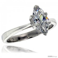 Sterling Silver .85 Carat size Marquise Cut Cubic Zirconia Solitaire Bridal Ring