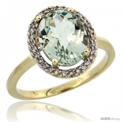 10k Yellow Gold Diamond Halo Green Amethyst Ring 2.4 carat Oval shape 10X8 mm, 1/2 in (12.5mm) wide