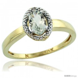 10k Yellow Gold Diamond Halo Green Amethyst Ring 0.75 Carat Oval Shape 6X4 mm, 3/8 in (9mm) wide