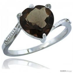 10K White Gold Natural Smoky Topaz Ring Heart-shape 9x9 Stone Diamond Accent