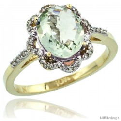 10k Yellow Gold Diamond Halo Green Amethyst Ring 1.65 Carat Oval Shape 9X7 mm, 7/16 in (11mm) wide