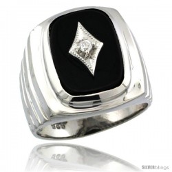 Sterling Silver Diamond Gent's Black Onyx Ring Diamond Center rectangular Shape Rhodium Finish -Style Rdia805