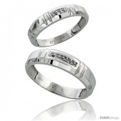 10k White Gold Diamond 2 Piece Wedding Ring Set His 5.5mm & Hers 4mm Blue Sapphire & Emerald